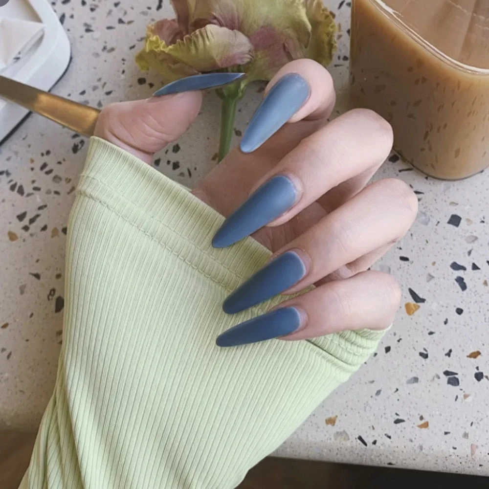 24pcs/box matte False Nail Tips With Glue pink color long Ballerina Nails detachable  Press on Nails Art Fake nails Stickers TY-Nail Inspo