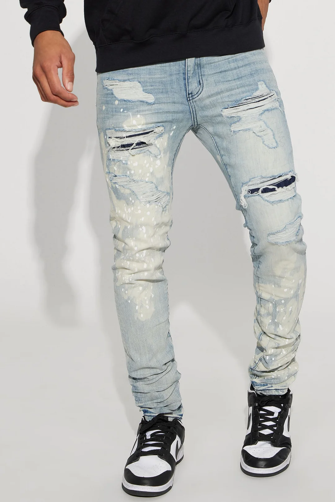 For It Paint Splattered Stacked Skinny Jeans - Light Wash