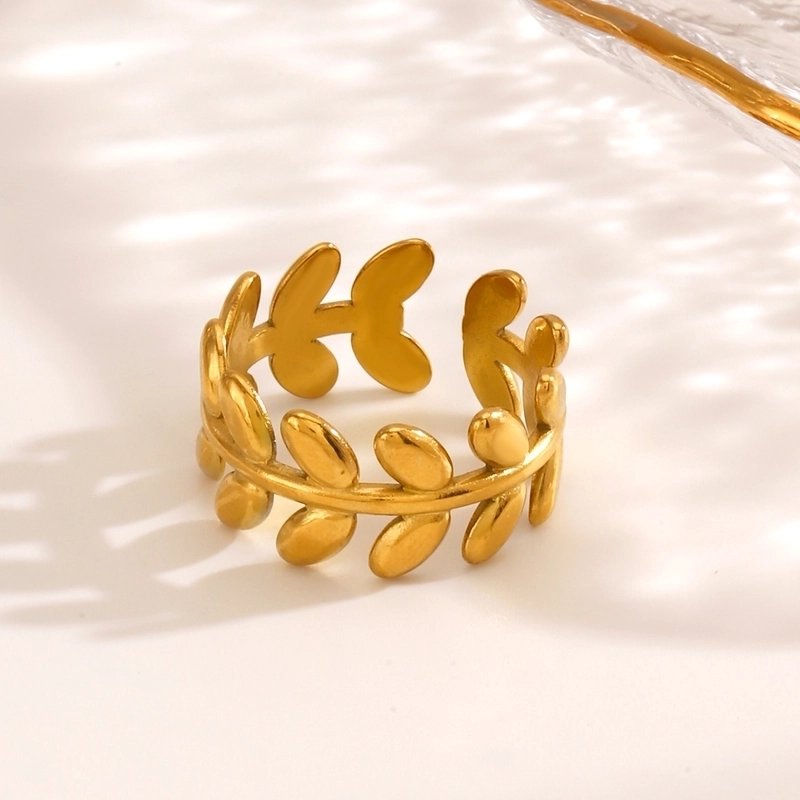 Minimalist Leaves 304 Stainless Steel 18K Gold Plated Open Rings
