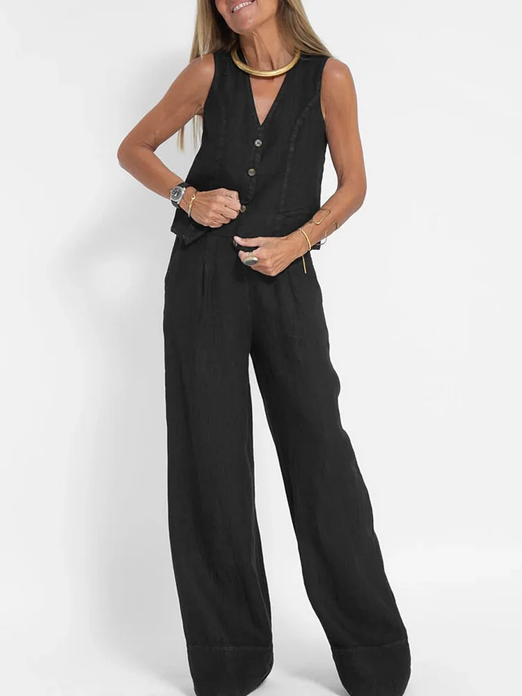 Baumwoll-Leinen Weste-Hosen-Set