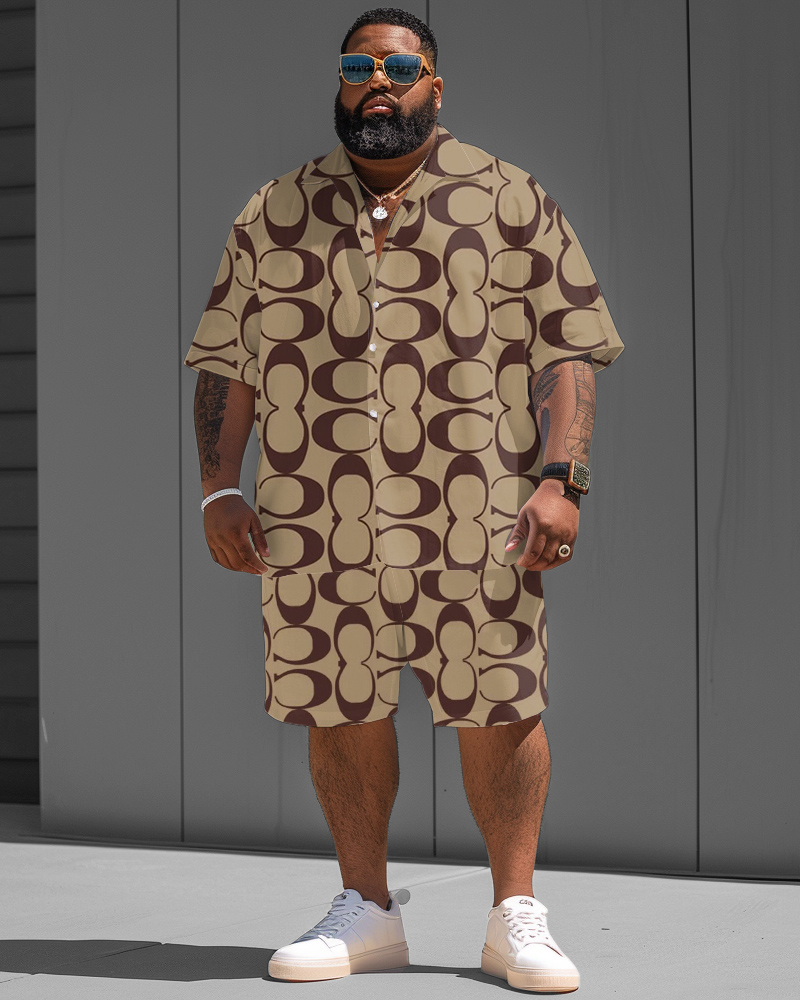 Big & Tall Men's Simple Letters Print Shirt Shorts Suit