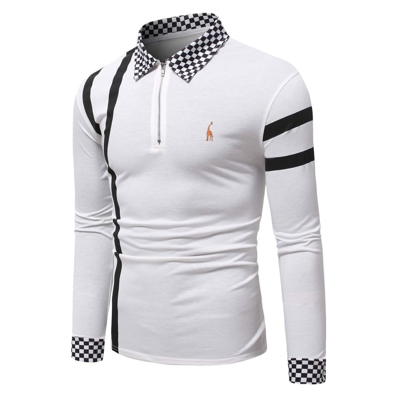 Men's Check Casual Long Sleeve Polo Shirt