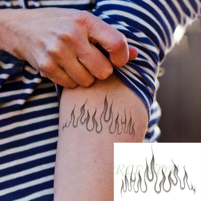 Waterproof Temporary Tattoo Sticker Flame Pattern Line Drawing Fire Element Fake Tatto Flash Tatoo Small Art for Kids Men Women