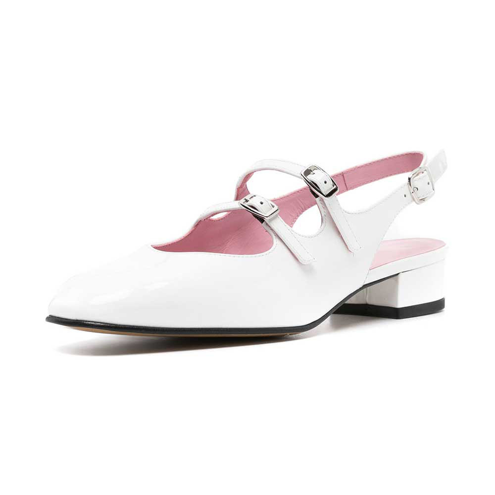 White Patent Leather Buckle Slingback Strap Classic Mary Janes   Nicepairs
