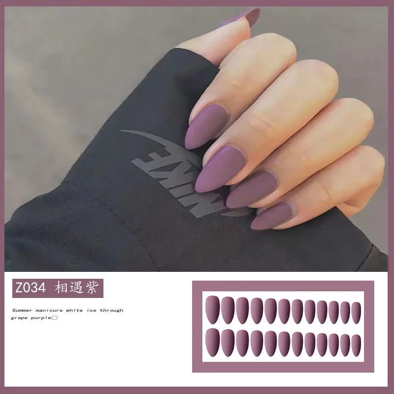 24Pcs Full Cover press on Pointed Head Scrub Fresh Temperament Orange false nails matte Wearable Stiletto Fake Nails with Glue-Nail Inspo