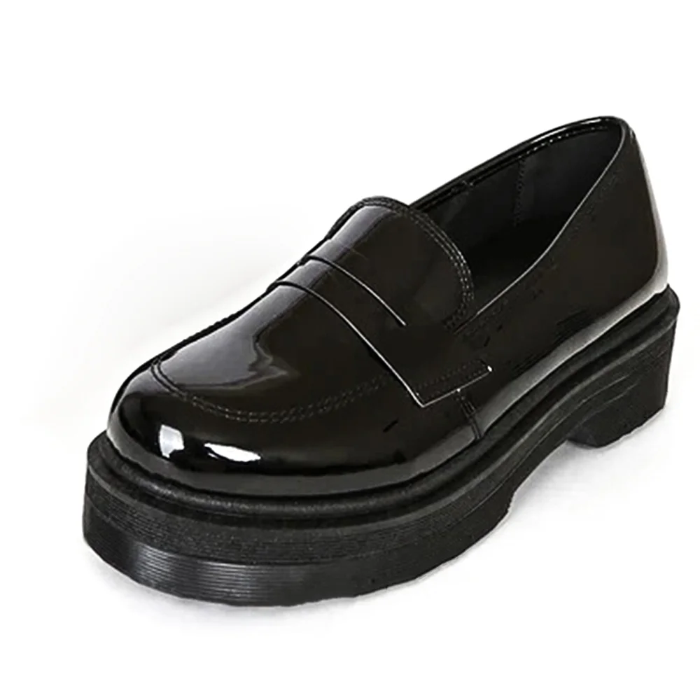 Black  Shoes With Platform Loafer Shoes For Women Nicepairs