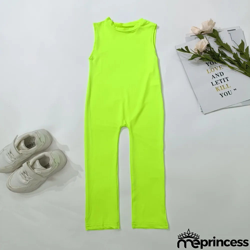 Kids Girls Fashion Sleeveless Solid Color Jumpsuit