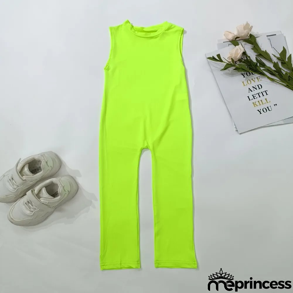 Kids Girls Fashion Sleeveless Solid Color Jumpsuit