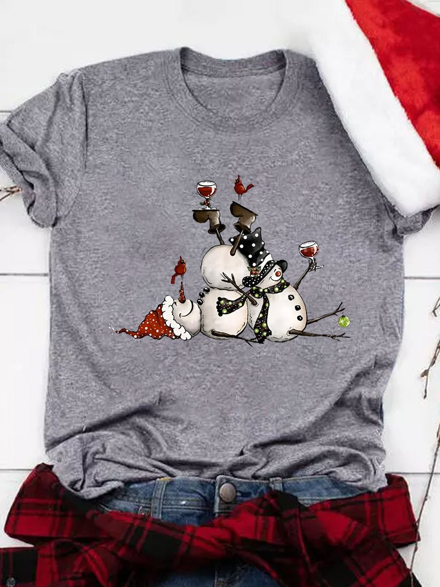 Christmas Funny Drink Snowman Print Tee