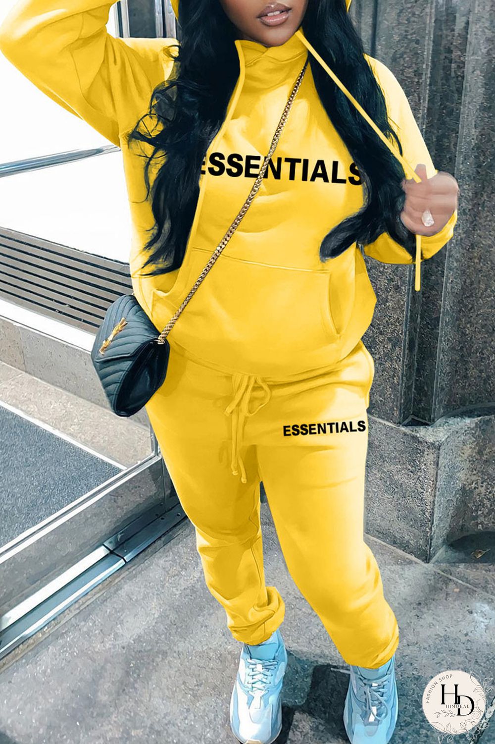 White Casual Print Patchwork Hooded Collar Long Sleeve Two Pieces