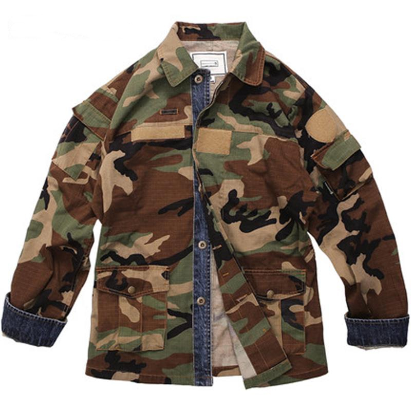 American Denim Panel Camouflage Long Sleeve Jacket