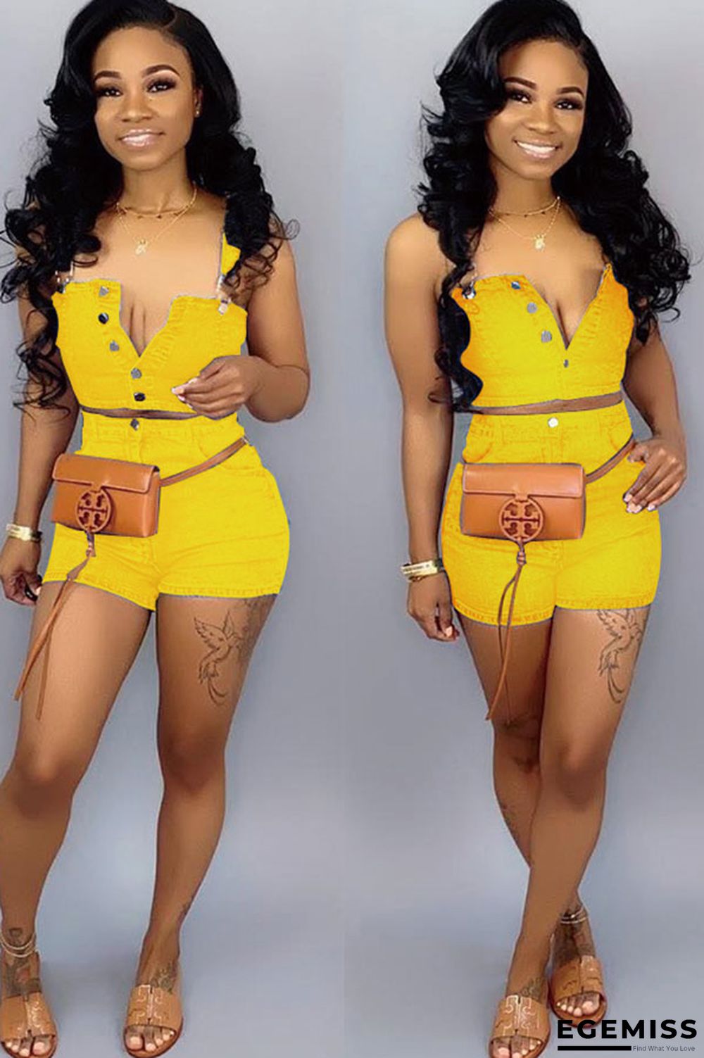 Yellow Denim Fashion Sexy Patchwork tassel HOLLOWED OUT Straight | EGEMISS