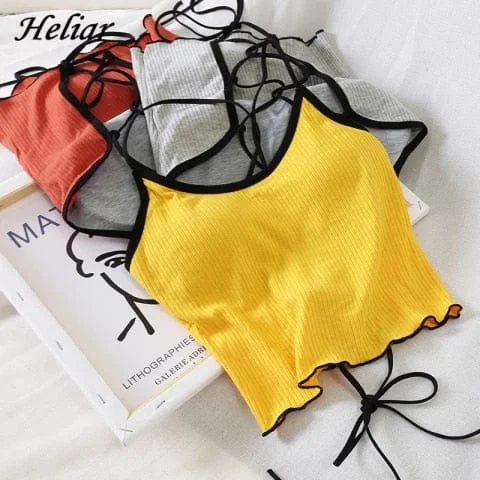 pornhint Pornhint HELIAR Women Halter Tops Backless Bandage Sexy Crop Tops Women Lingerie Tops Padded Cotton Tank Tops Cropped Feminino Summer