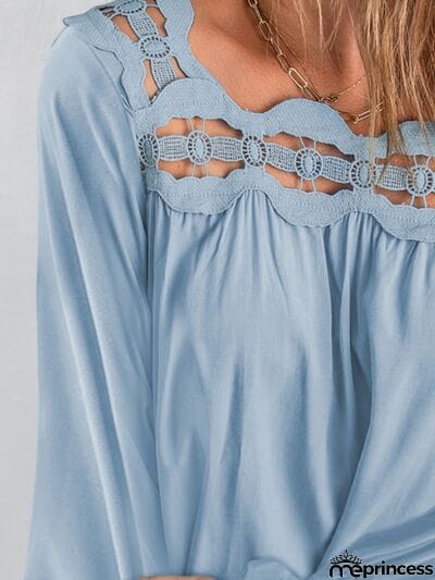 Cutout Square Neck Long Sleeve Blouse