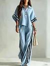 Women's Elegant Plus Size Loose Short Sleeve Shirt Top & Pants Two-Piece Suit Set