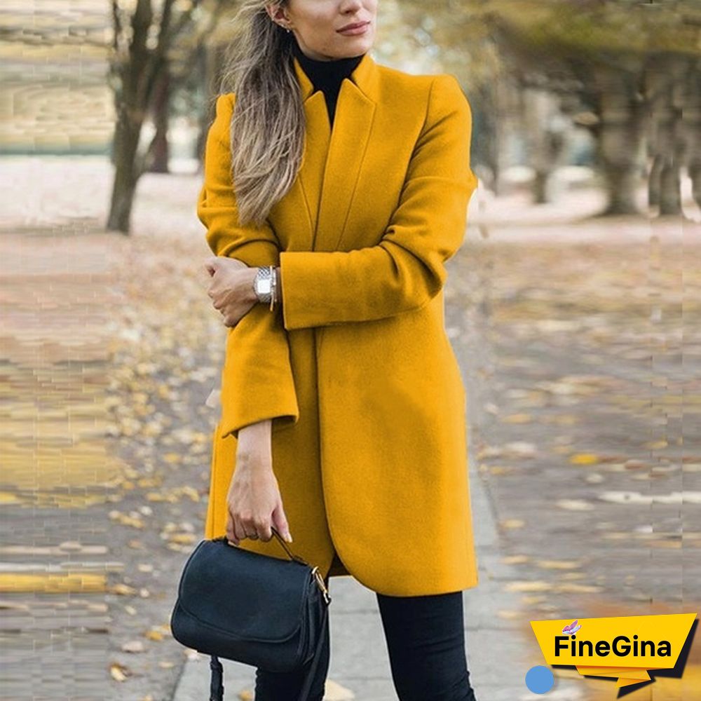NEW Trending Autumn and Winter Fashion Women's Stand-up Collar Woolen Coat Solid Color Lapel Wool Overcoat Loose Long Windbreaker Jacket Plus Size