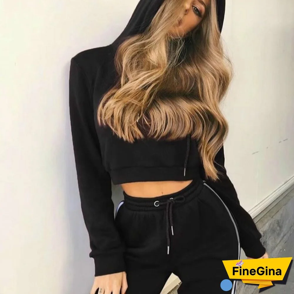 Trending Women's Long Sleeve Casual Suit Lady Fashion Hooded Sweatshirt And Striped Long Pants Two Pieces Outfit For Women