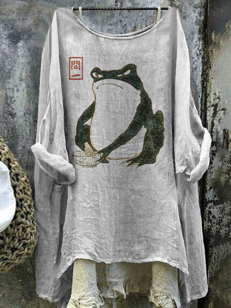 Comstylish Women's Japanese Art Frog Loose Casual Shirt