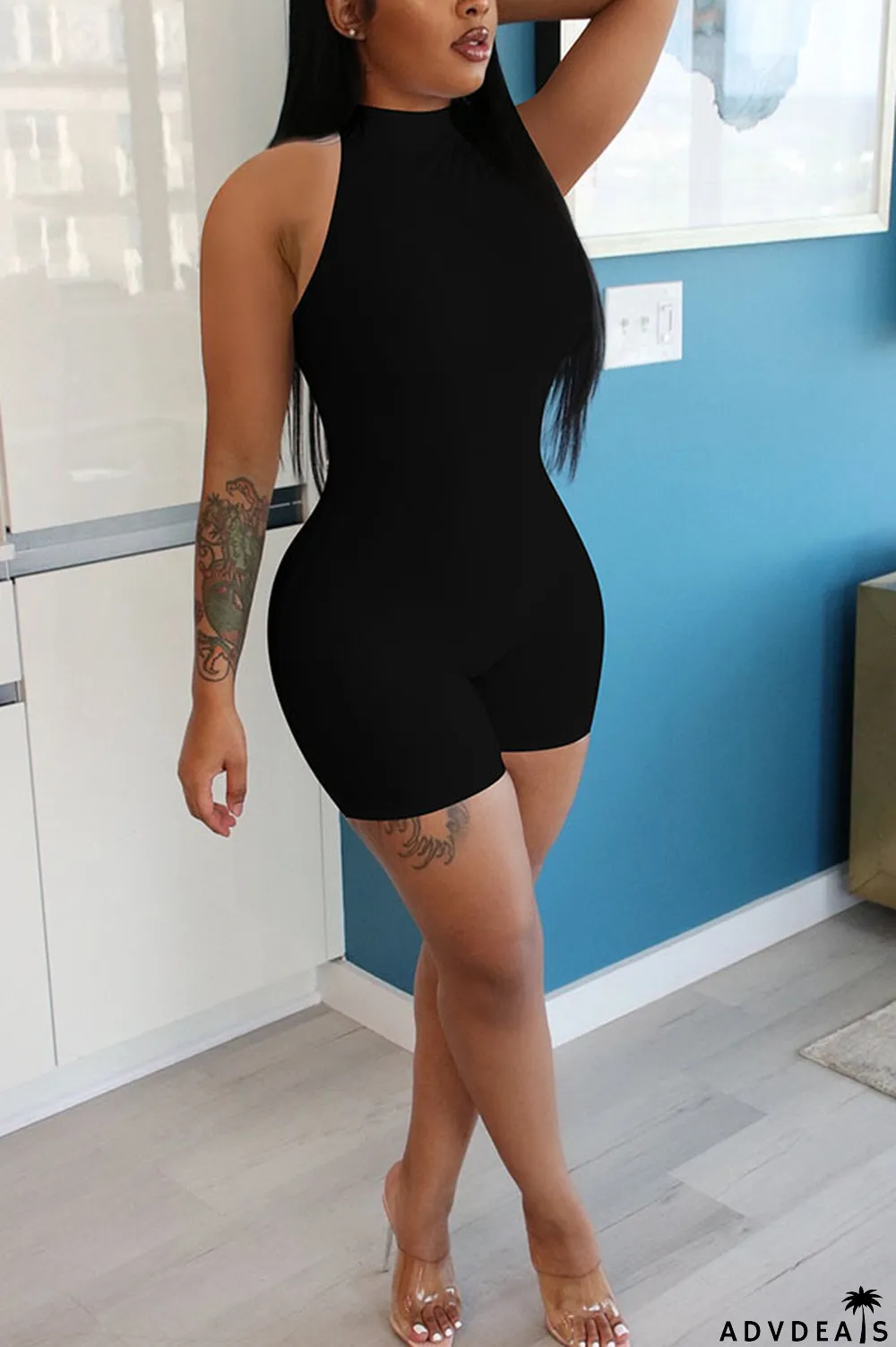 Grey Fashion street Solid Milk. Sleeveless O Neck Jumpsuits