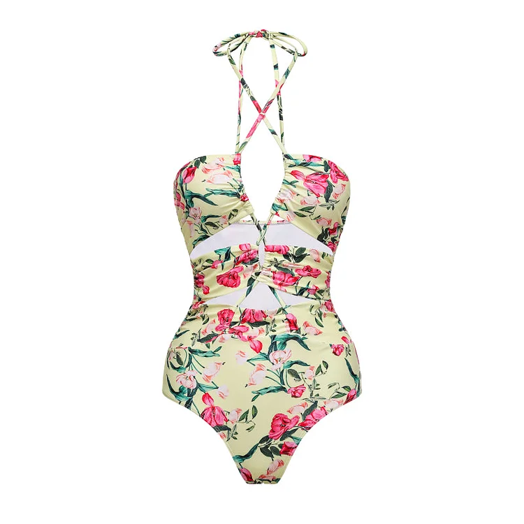 Flaxmaker Cutout Floral Printed One Piece Swimsuit