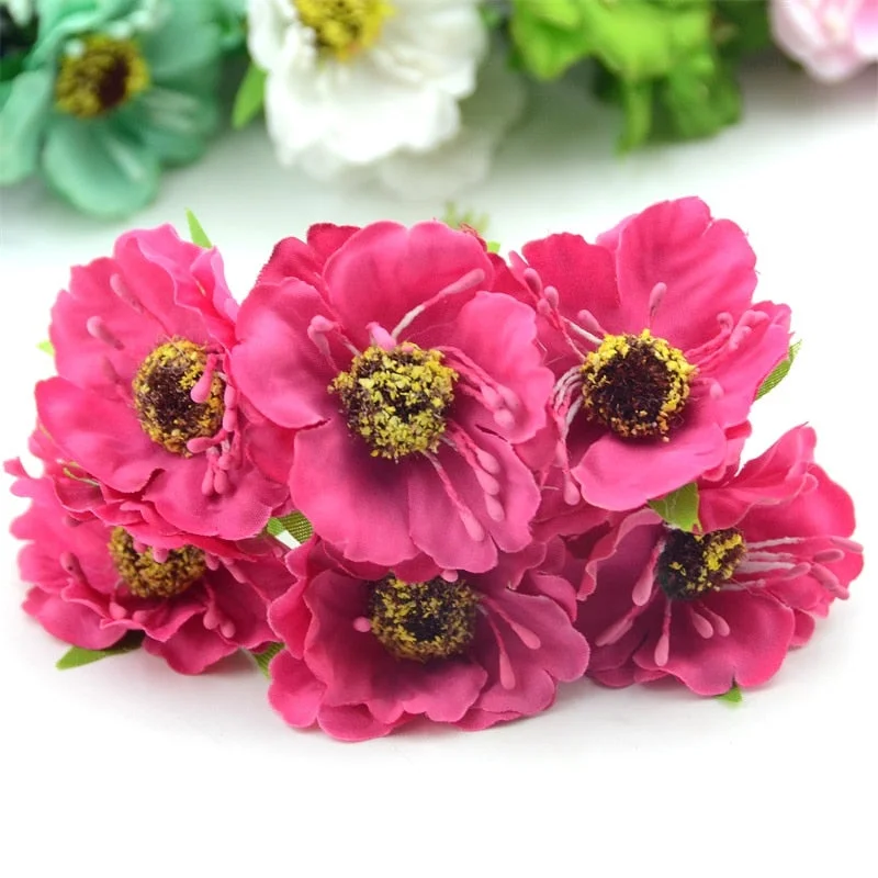 6pcs/lot Real Touch Hight Small Grade Artificial Poppy Bouquet Wedding Silk Rose Flowers For DIY Wedding Wreath Decoration
