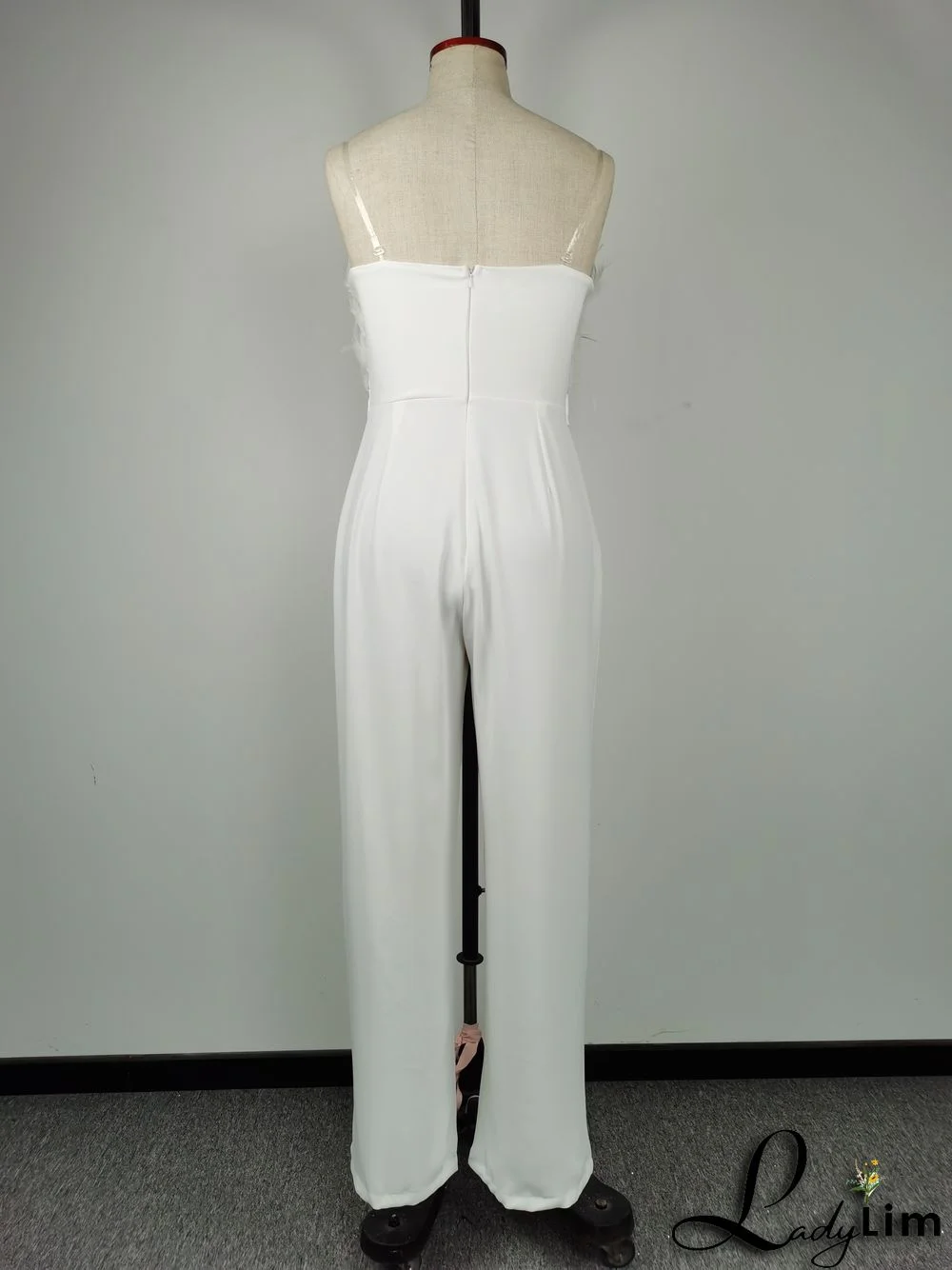 Spring Summer Feather Strapless Sexy Fashion Jumpsuit