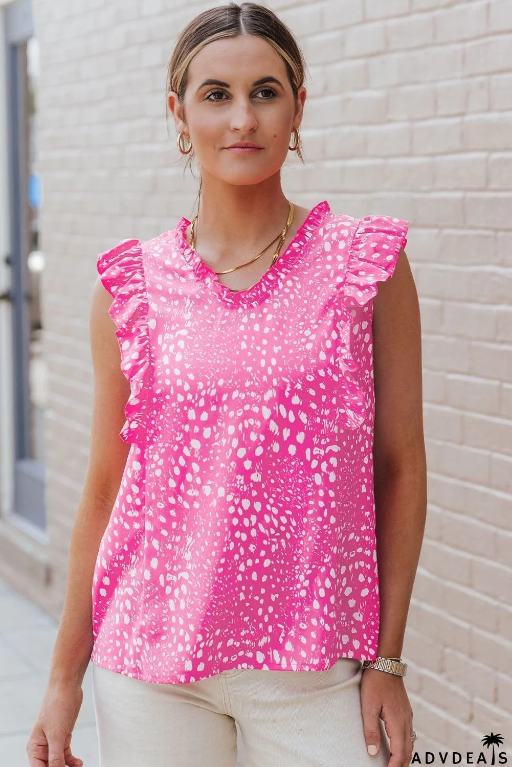 Printed V-Neck Butterfly Sleeve Tank