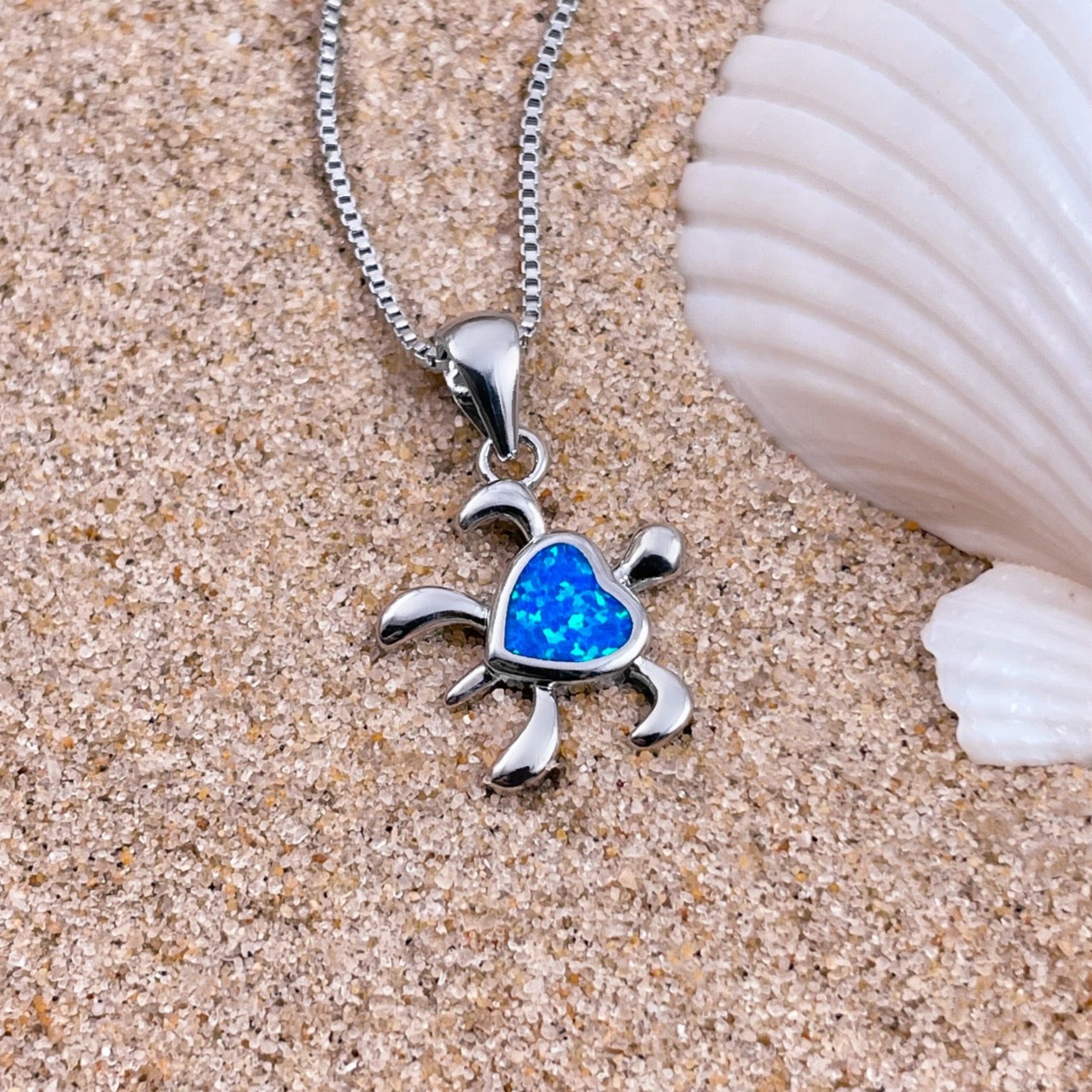 Opal Sea Turtle Heart Necklace