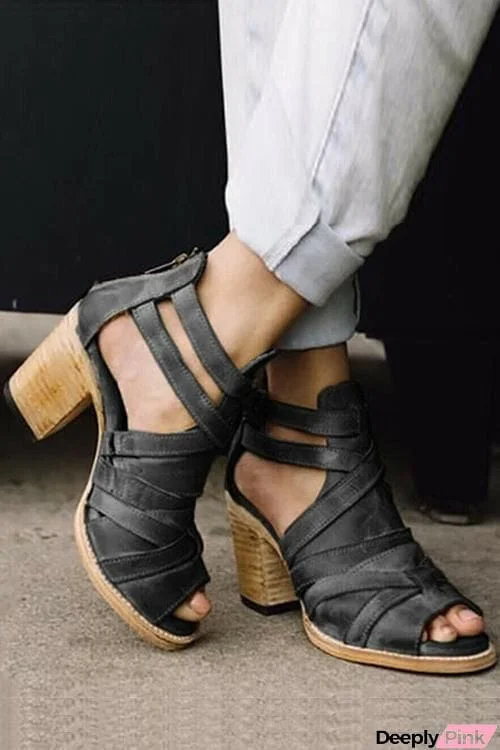 Cutout Zipper High Heel Sandals