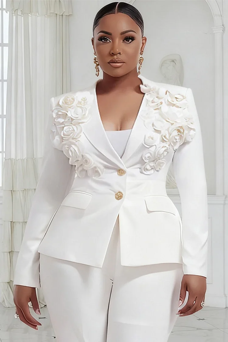 Xpluswear Design Plus Size Formal White Turndown Collar Long