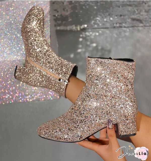 Casual Fashion Sequins Solid Boots