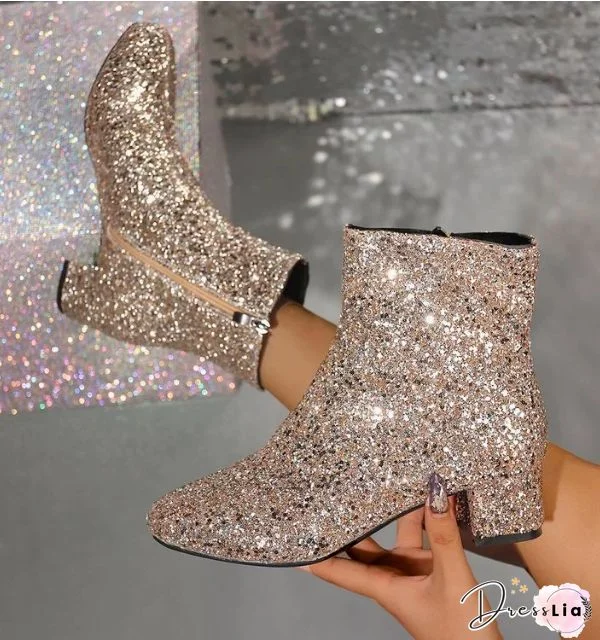 Casual Fashion Sequins Solid Boots