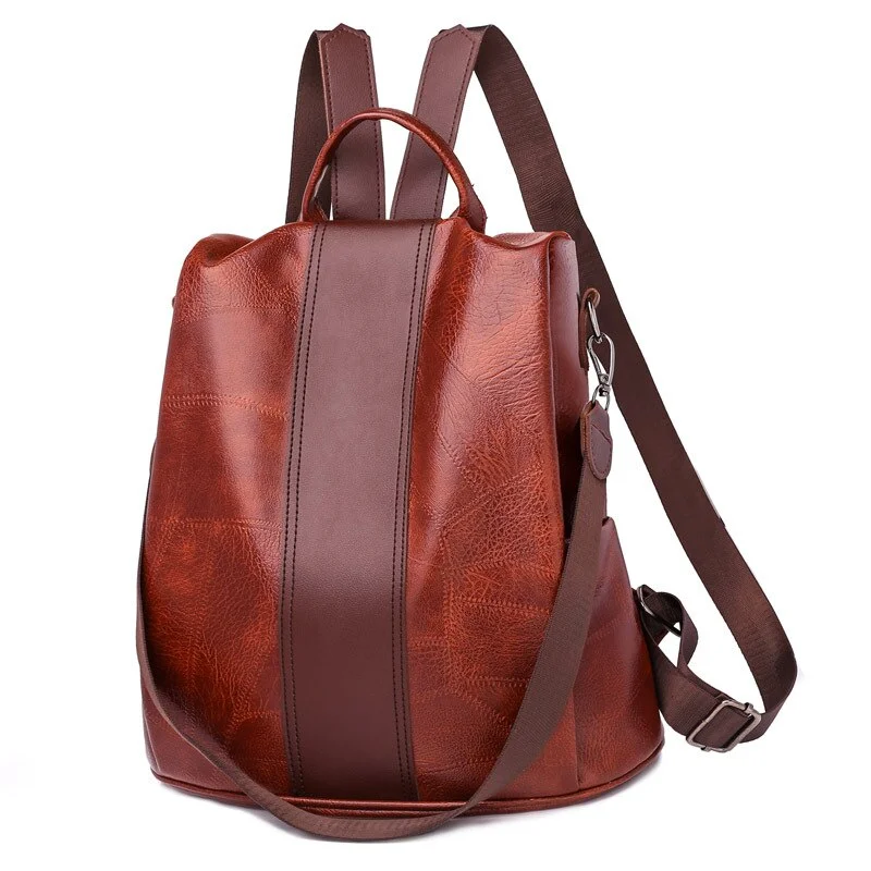 Anti-theft Vintage Casual Backpack For Women Soft PU Leather Rucksacks Female Shoulder Bag Large School Bags For Teenage Girls