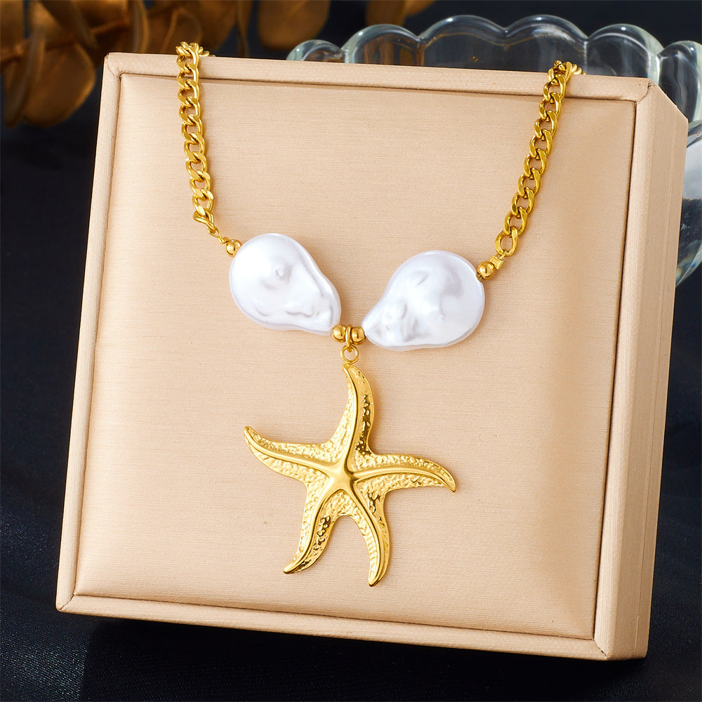 Exaggerated Sea Star Irregular Pearl Accessories Chain Jewelry Stainless Steel Necklace Romantic