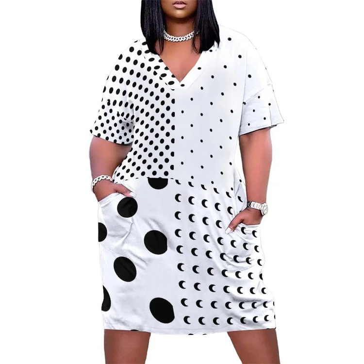 Personalized Design Women's Loose Pocket Dress Abstract Geometry