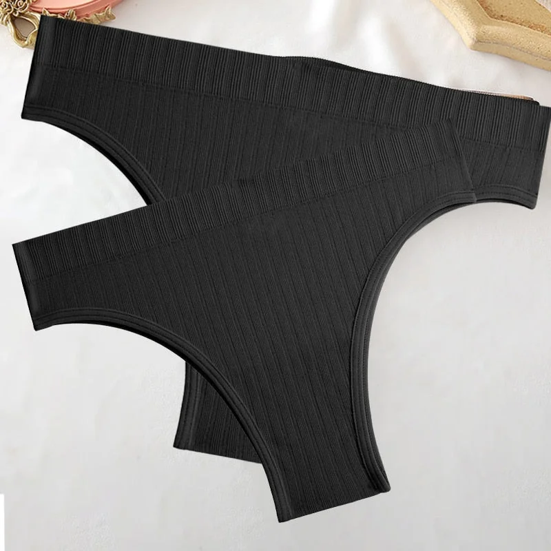 FINETOO 2PCS/Set M-XL Women Seamless Pantys 9 Solid Colors Sexy Brazilian Panties  Midi-Waist Underpants For Girls Fashion Thong