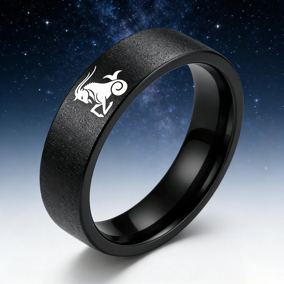 Men Women Black Capricorn Tungsten Carbide Rings Couple Wedding Band Flat Comfort Fit 4MM 6MM 8MM Width