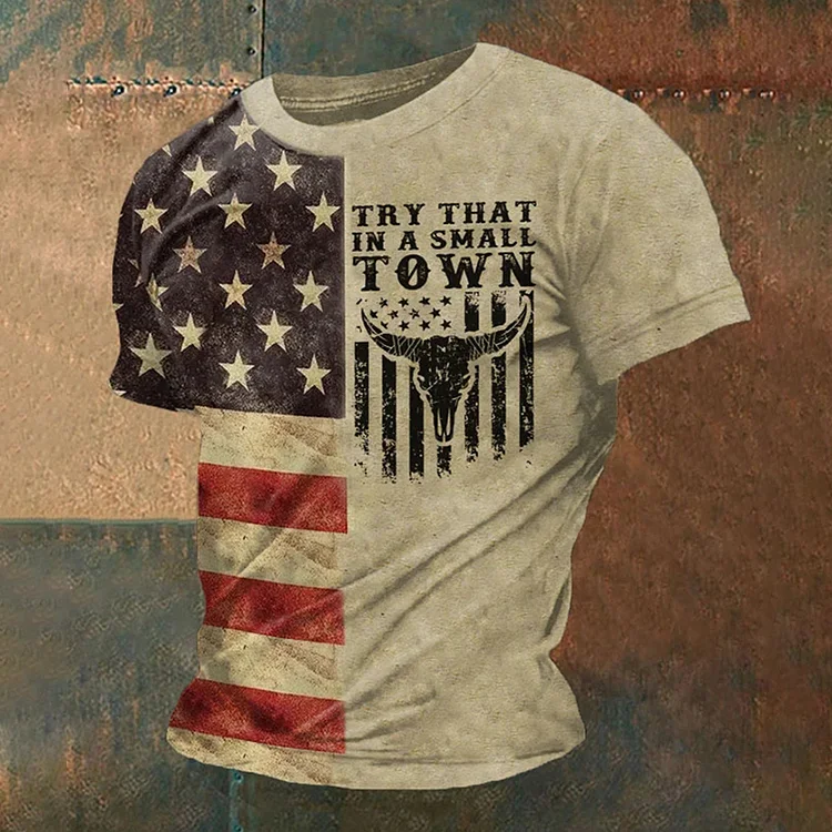 Comstylish Men's Try That In A Small Town Print Casual T-Shirt