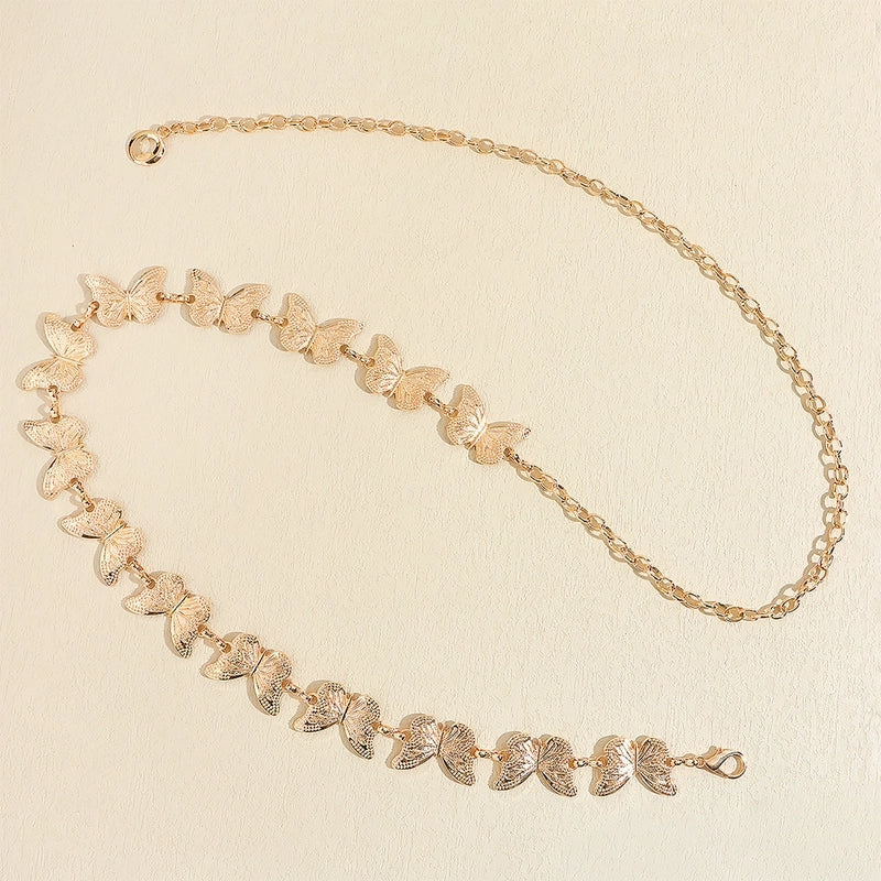 Casual Vintage Style Minimalist Butterfly Alloy Buckle Metal Button Women’s Chain Belts