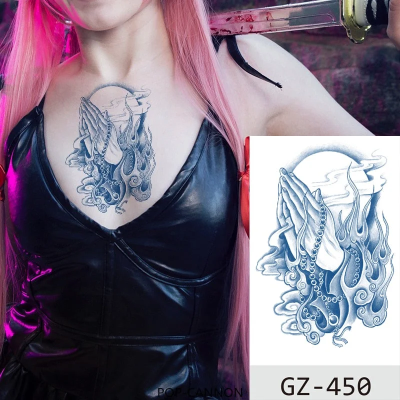 Temporary Waterproof Tattoos Stickers Christian Buddhism Taoism Pray Juice Ink Lasting Men Women Chest Body Arm Fake Tatoo DIY