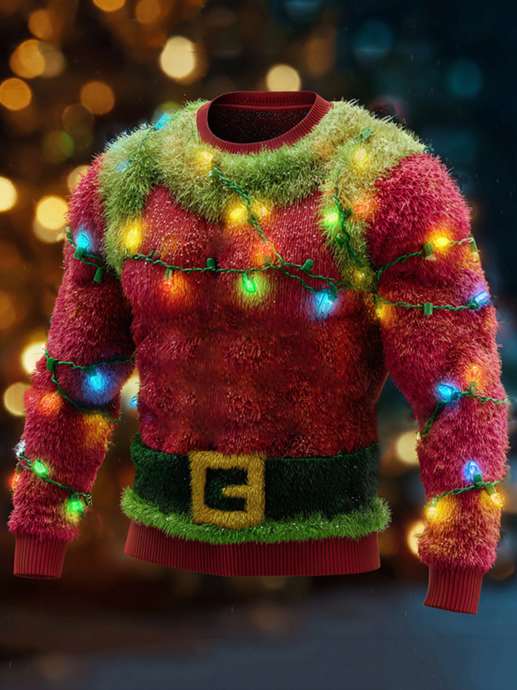 Men's Christmas Lights Monster Santa Claus Cozy Plush Sweatshirt elevenforest