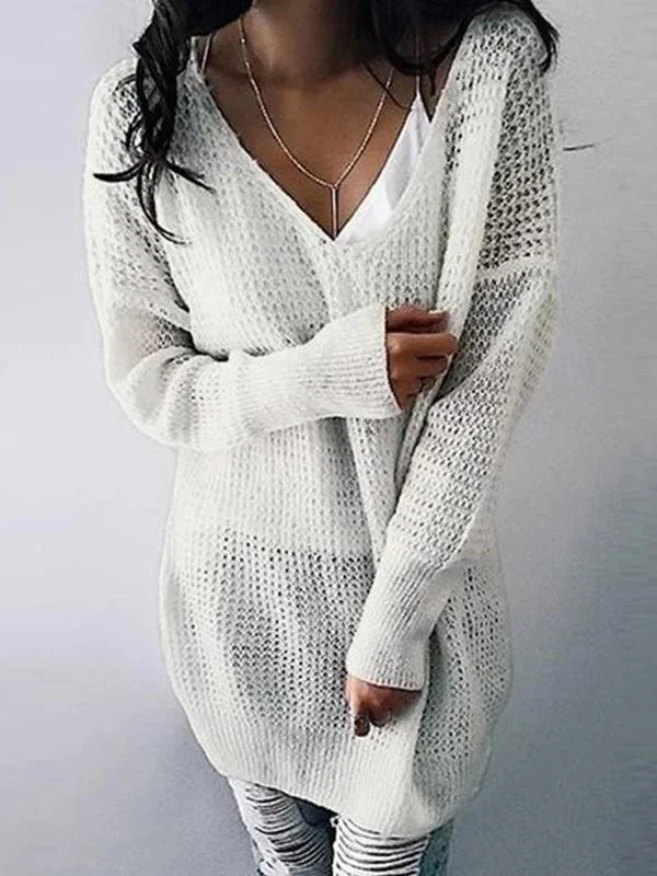 V-neck loose-fitting beach shirt knitted women