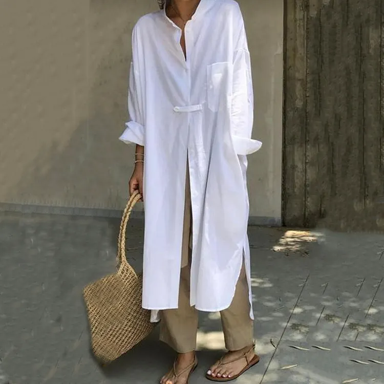 Vintage Solid Cotton And Linen Casual Maxi Dress