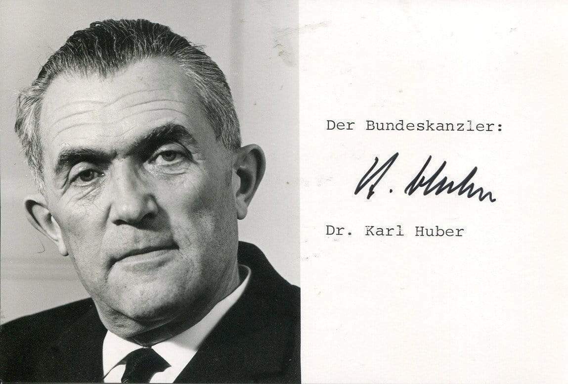 SWISS, Karl Huber autograph, Chancellor of Switzerland 1968–1981, signed Photo Poster painting