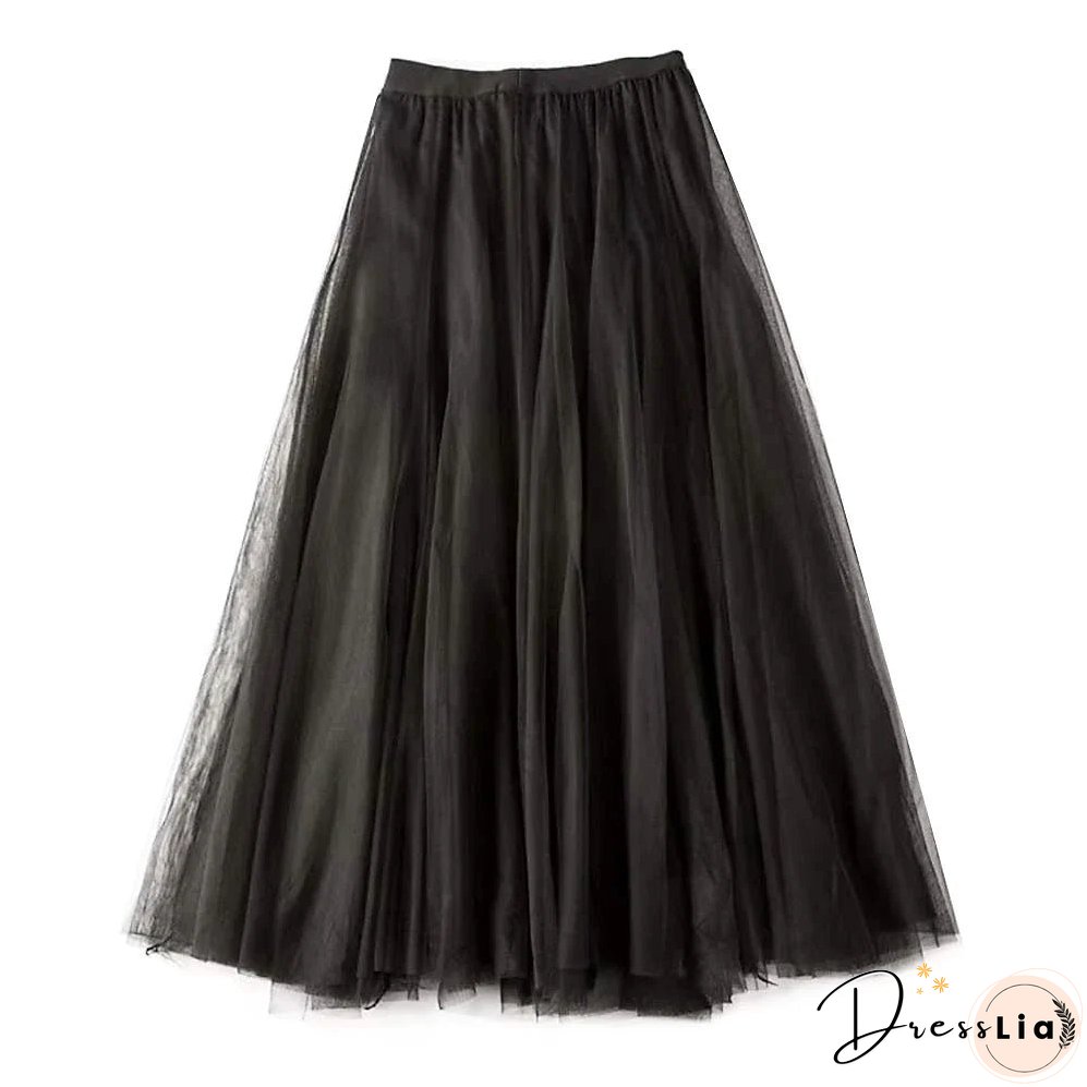 Women's Skirt Swing Tulle Long Skirt Maxi Black Pink Khaki Beige Skirts Pleated Layered Tulle Vintage Elegant Street S M L