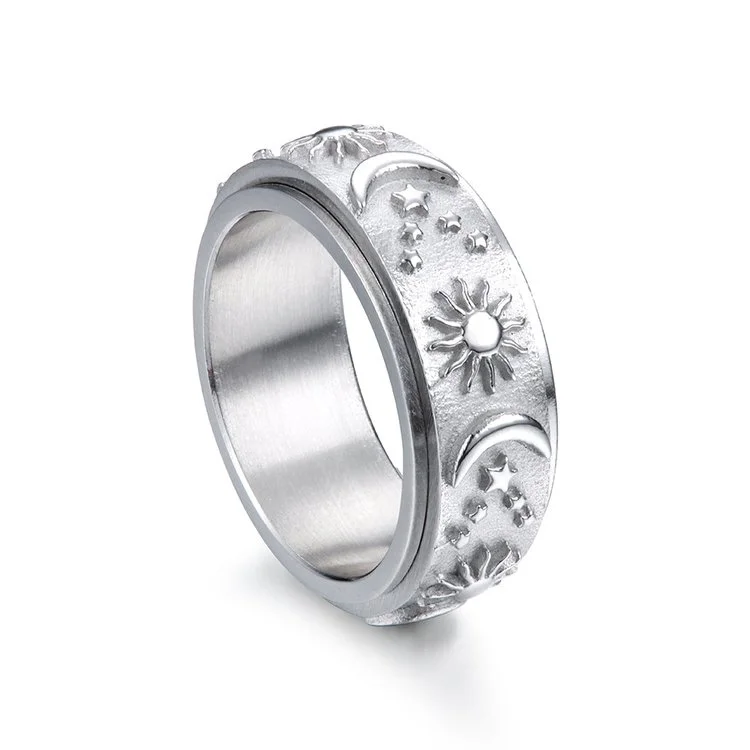 925 Sterling Silver Moon Star Sun Spinner Anxiety Ring