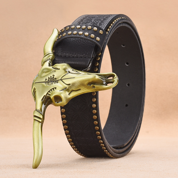 Men's Embossed Western Denim Rivet Belt