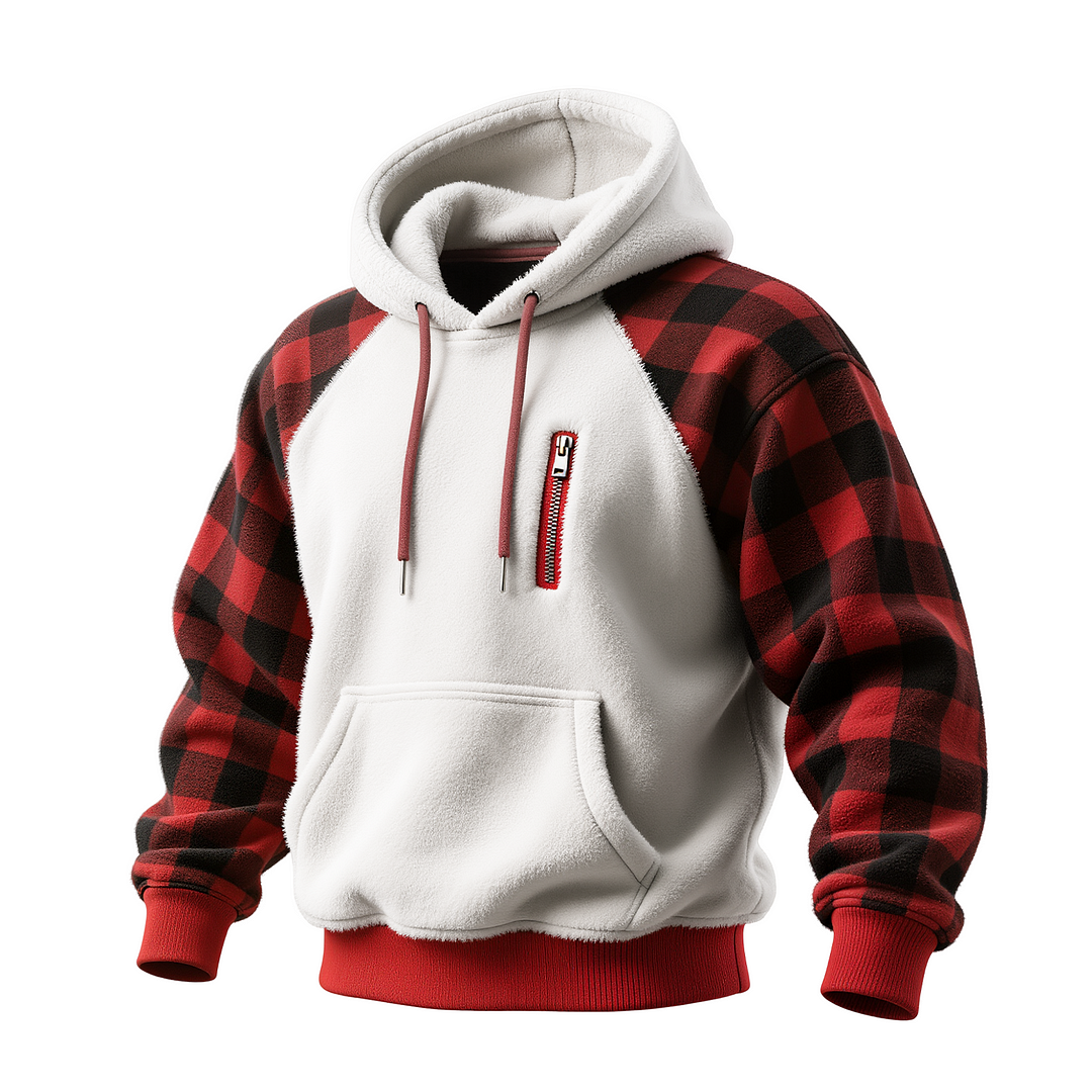 3D Print Men's Plush Stitching Christmas Plaid Warm Hoodie-inspireuse