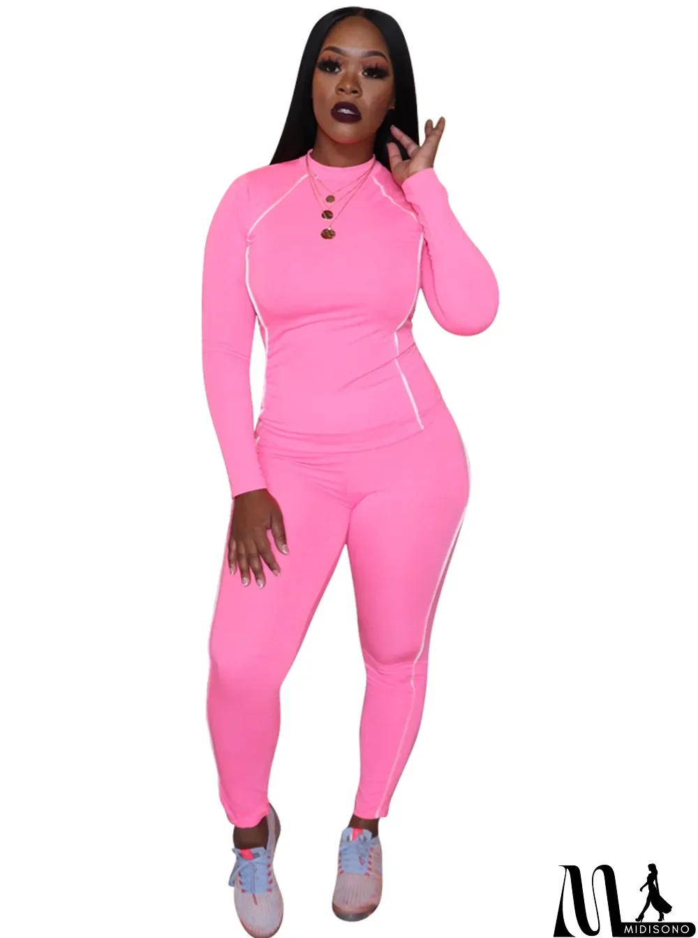MidiSono - Autumn Sports Long Sleeves Tight Top and Pants Set