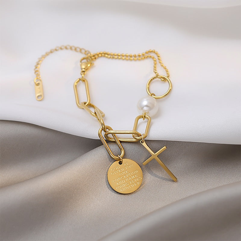 Women Cross Irregular Titanium Steel Electroplating Bracelets